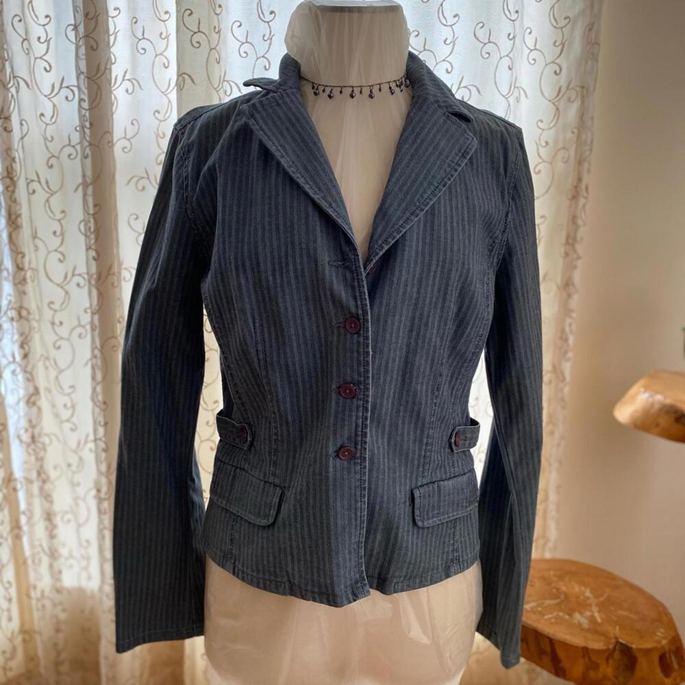 Women's Gray Pinstripe Blazer Jacket